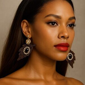 Elegant Black and Gold Beaded Earrings